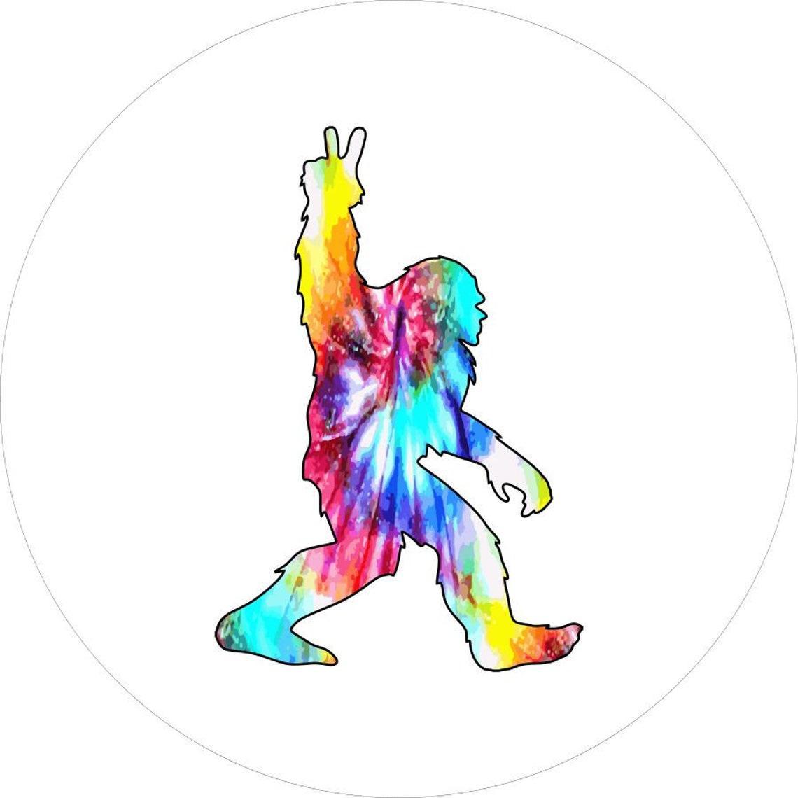 Tie Dye Walking Bigfoot - Sasquatch Peace Spare Tire Cover for Broncos, Jeeps, Campers, RV, & More-duckduckjeep-offroad-wrangler-gladiator-3d-jeep duck-custom duck-Jeep-The Quacktory-Fun Jeep Ducks-Ducks4Jeep