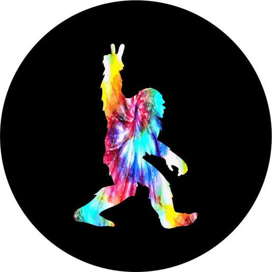 Tie Dye Walking Bigfoot - Sasquatch Peace Spare Tire Cover for Broncos, Jeeps, Campers, RV, & More-duckduckjeep-offroad-wrangler-gladiator-3d-jeep duck-custom duck-Jeep-The Quacktory-Fun Jeep Ducks-Ducks4Jeep