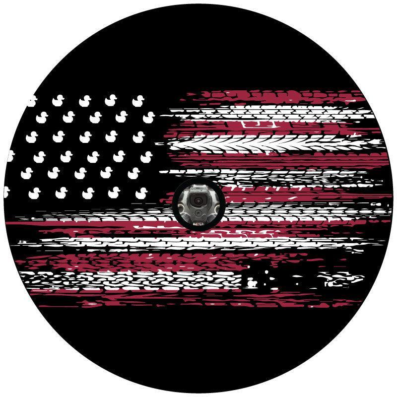 Tire Track Stripes & Duck Stars American Flag Spare Tire Cover For Jeep-duckduckjeep-offroad-wrangler-gladiator-3d-jeep duck-custom duck-Jeep-The Quacktory-Fun Jeep Ducks-Ducks4Jeep