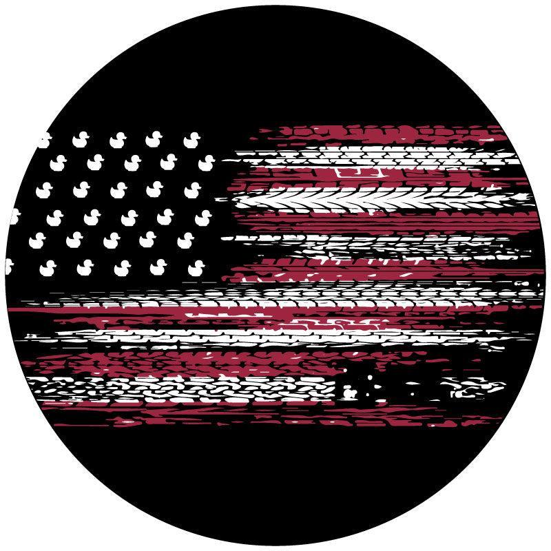 Tire Track Stripes & Duck Stars American Flag Spare Tire Cover For Jeep-duckduckjeep-offroad-wrangler-gladiator-3d-jeep duck-custom duck-Jeep-The Quacktory-Fun Jeep Ducks-Ducks4Jeep