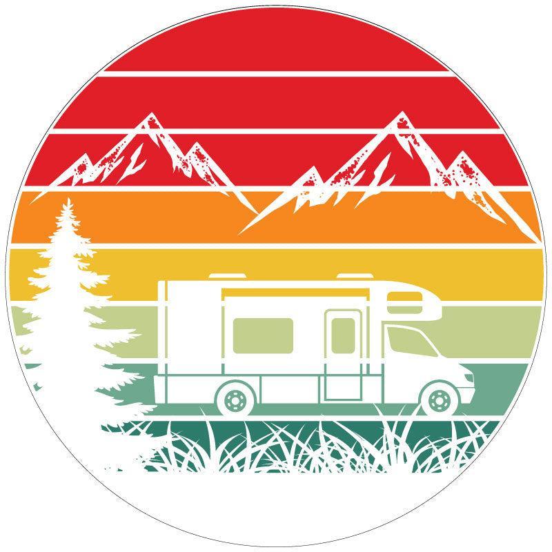 Traveling Motorcoach in The Mountains Retro Spare Tire Cover Design for RV, Camper, Motorcoach, Travel Trailer-duckduckjeep-offroad-wrangler-gladiator-3d-jeep duck-custom duck-Jeep-The Quacktory-Fun Jeep Ducks-Ducks4Jeep