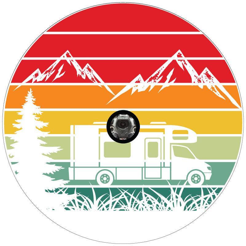 Traveling Motorcoach in The Mountains Retro Spare Tire Cover Design for RV, Camper, Motorcoach, Travel Trailer-duckduckjeep-offroad-wrangler-gladiator-3d-jeep duck-custom duck-Jeep-The Quacktory-Fun Jeep Ducks-Ducks4Jeep