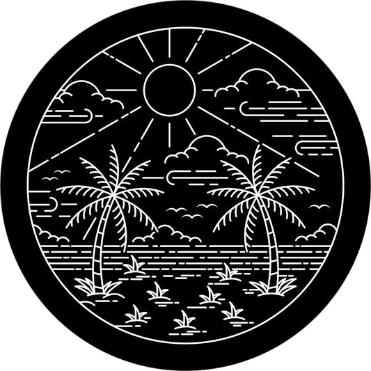 Tropical Beach & Palm Trees Spare Tire Cover Design - Jeep, RV, Camper, Van, Bronco, Trailer, FJ Cruiser-duckduckjeep-offroad-wrangler-gladiator-3d-jeep duck-custom duck-Jeep-The Quacktory-Fun Jeep Ducks-Ducks4Jeep