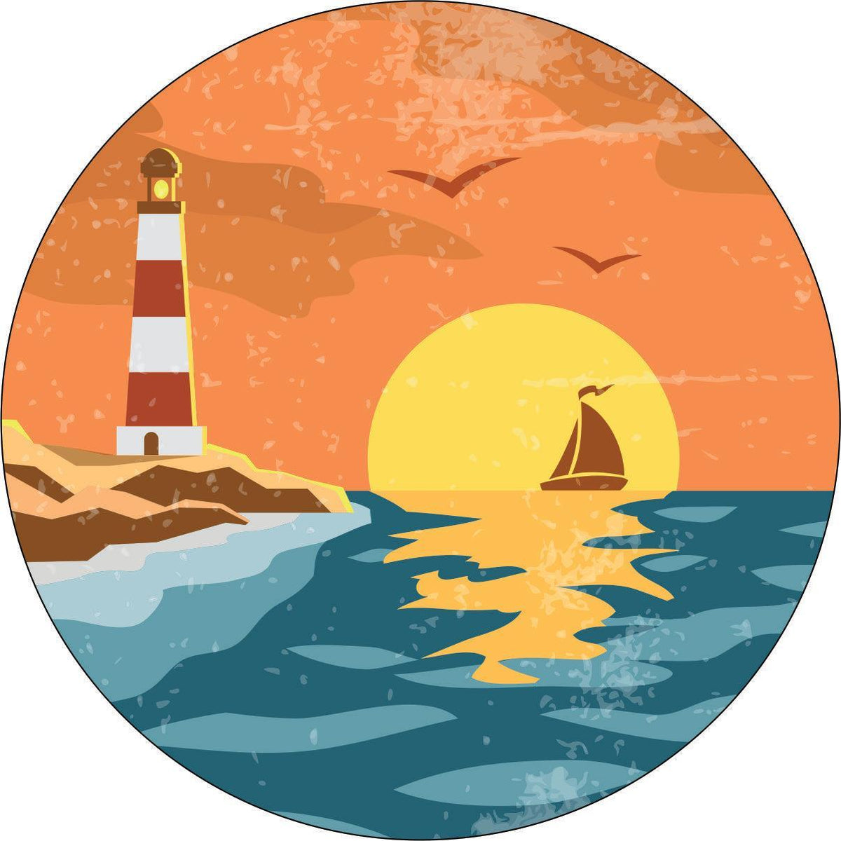 Vintage Lighthouse Coastal Sea Spare Tire Cover-duckduckjeep-offroad-wrangler-gladiator-3d-jeep duck-custom duck-Jeep-The Quacktory-Fun Jeep Ducks-Ducks4Jeep
