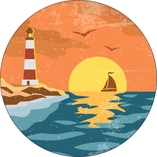 Vintage Lighthouse Coastal Sea Spare Tire Cover-duckduckjeep-offroad-wrangler-gladiator-3d-jeep duck-custom duck-Jeep-The Quacktory-Fun Jeep Ducks-Ducks4Jeep