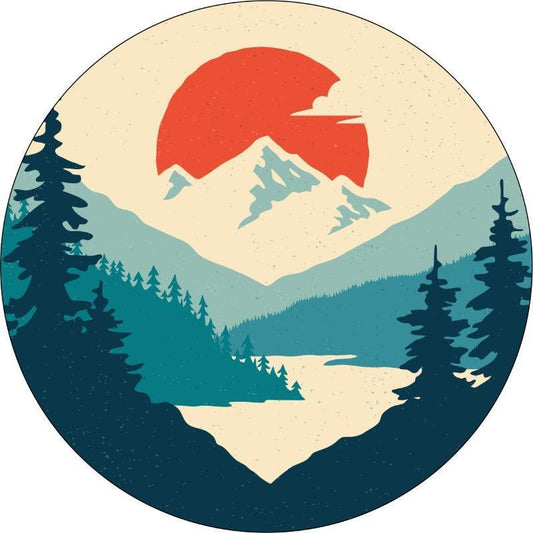 Vintage Mountain Landscape Spare Tire Cover for Jeep, Bronco, RV-duckduckjeep-offroad-wrangler-gladiator-3d-jeep duck-custom duck-Jeep-The Quacktory-Fun Jeep Ducks-Ducks4Jeep