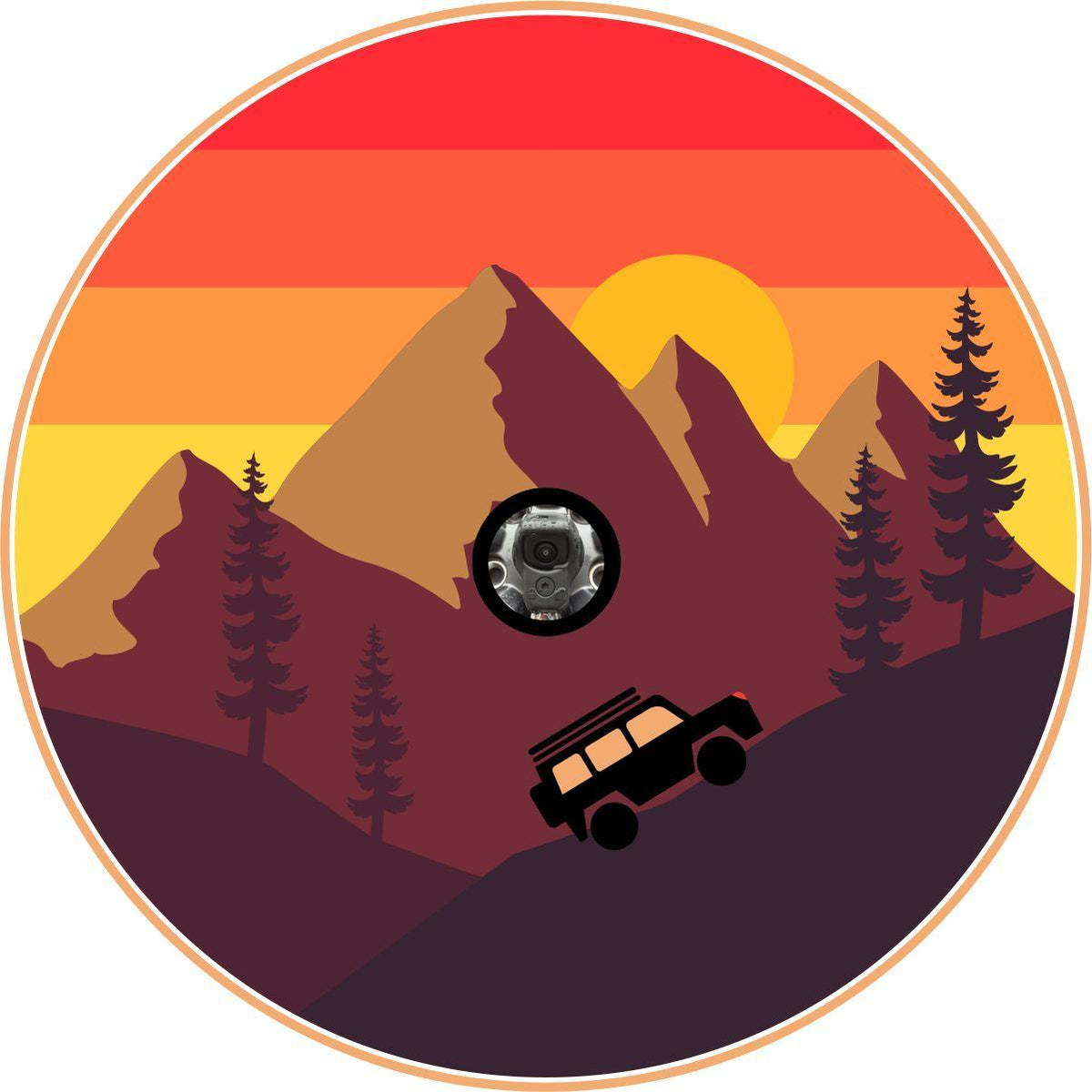 Vintage SUV in the Mountains Spare Tire Cover | Jeep, Bronco, RV, Camper, Trailers-duckduckjeep-offroad-wrangler-gladiator-3d-jeep duck-custom duck-Jeep-The Quacktory-Fun Jeep Ducks-Ducks4Jeep