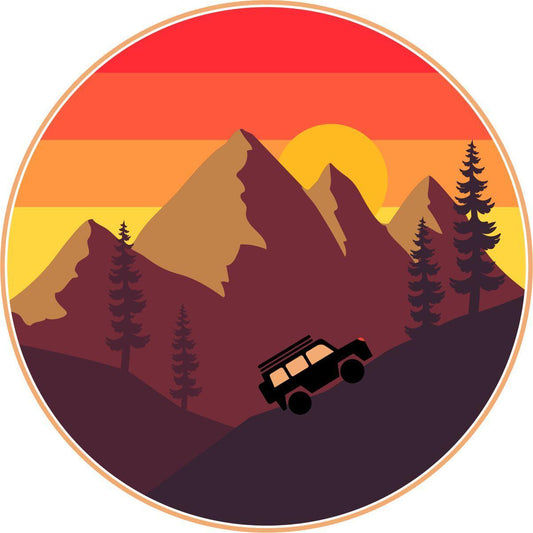 Vintage SUV in the Mountains Spare Tire Cover | Jeep, Bronco, RV, Camper, Trailers-duckduckjeep-offroad-wrangler-gladiator-3d-jeep duck-custom duck-Jeep-The Quacktory-Fun Jeep Ducks-Ducks4Jeep