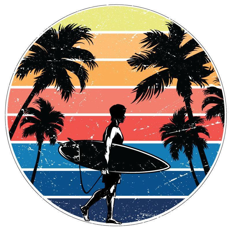 Vintage Surfer & Palm Trees Spare Tire Cover for Jeep, RV, Bronco & More-duckduckjeep-offroad-wrangler-gladiator-3d-jeep duck-custom duck-Jeep-The Quacktory-Fun Jeep Ducks-Ducks4Jeep