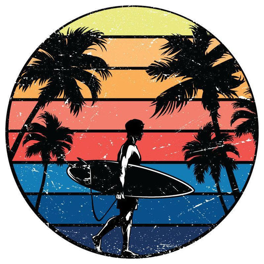 Vintage Surfer & Palm Trees Spare Tire Cover for Jeep, RV, Bronco & More-duckduckjeep-offroad-wrangler-gladiator-3d-jeep duck-custom duck-Jeep-The Quacktory-Fun Jeep Ducks-Ducks4Jeep
