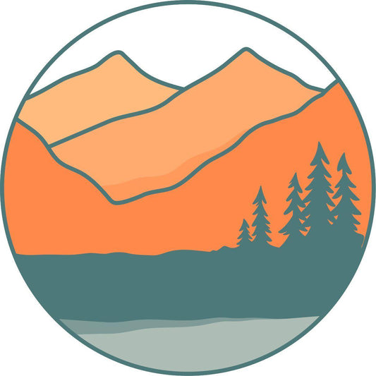 Vintage Trees and Mountains - Teal + Orange Spare Tire Cover-duckduckjeep-offroad-wrangler-gladiator-3d-jeep duck-custom duck-Jeep-The Quacktory-Fun Jeep Ducks-Ducks4Jeep