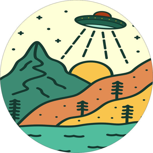 Vintage UFO in the Mountains Spare Tire Covers for Jeep, Bronco, RV, Campers, Trailers, & More-duckduckjeep-offroad-wrangler-gladiator-3d-jeep duck-custom duck-Jeep-The Quacktory-Fun Jeep Ducks-Ducks4Jeep