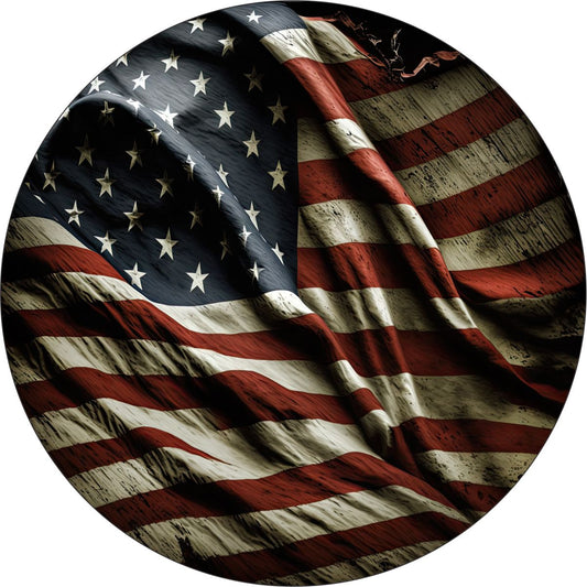 Vintage Wavy Tattered American Flag Spare Tire Cover for Jeeps, Broncos, Campers, Vans, RV, & More-duckduckjeep-offroad-wrangler-gladiator-3d-jeep duck-custom duck-Jeep-The Quacktory-Fun Jeep Ducks-Ducks4Jeep