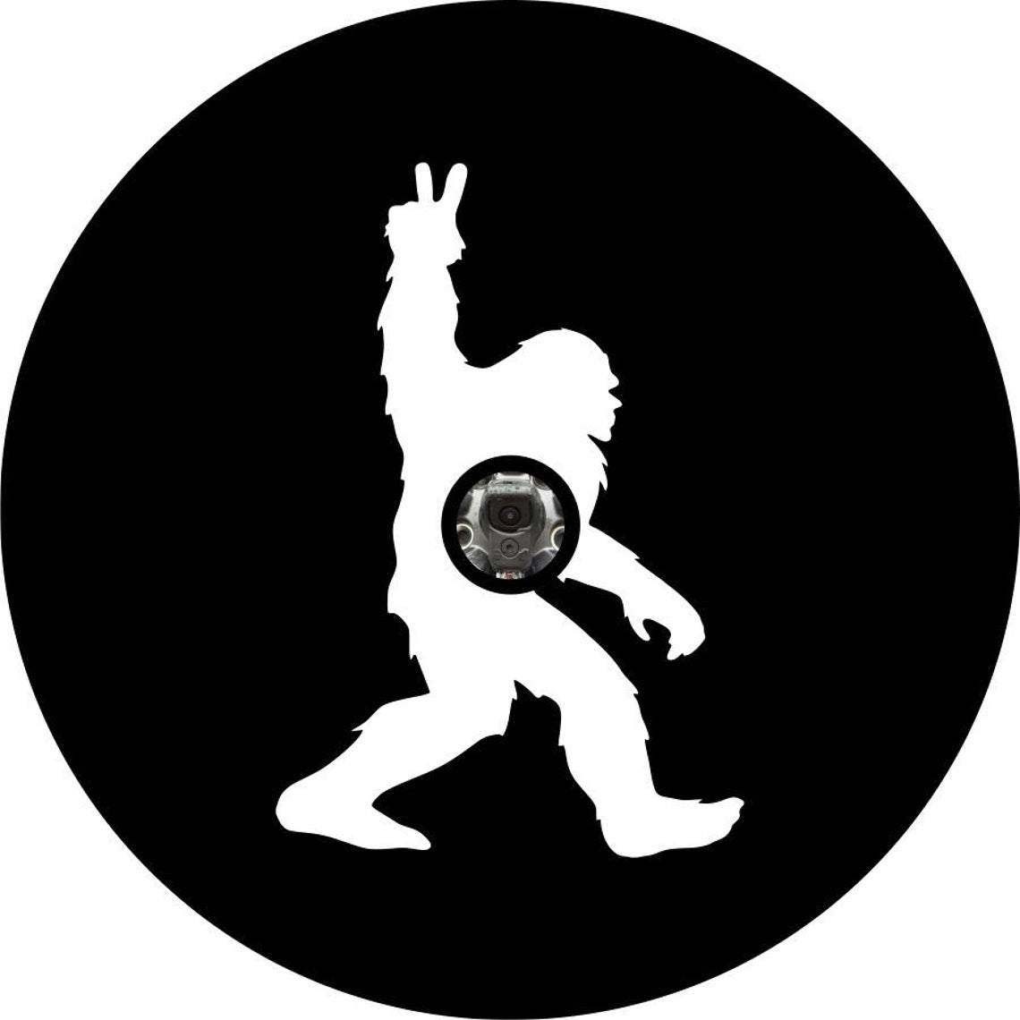 Walking Bigfoot or Sasquatch Peace Spare Tire Cover for Bronco, Jeep, Campers, RV, Vans, & More-duckduckjeep-offroad-wrangler-gladiator-3d-jeep duck-custom duck-Jeep-The Quacktory-Fun Jeep Ducks-Ducks4Jeep