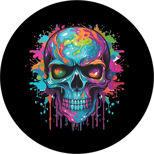 Watercolor Paint Splatter Skull Unique Spare Tire Cover for Jeeps, Broncos, RVs, Campers and more-duckduckjeep-offroad-wrangler-gladiator-3d-jeep duck-custom duck-Jeep-The Quacktory-Fun Jeep Ducks-Ducks4Jeep
