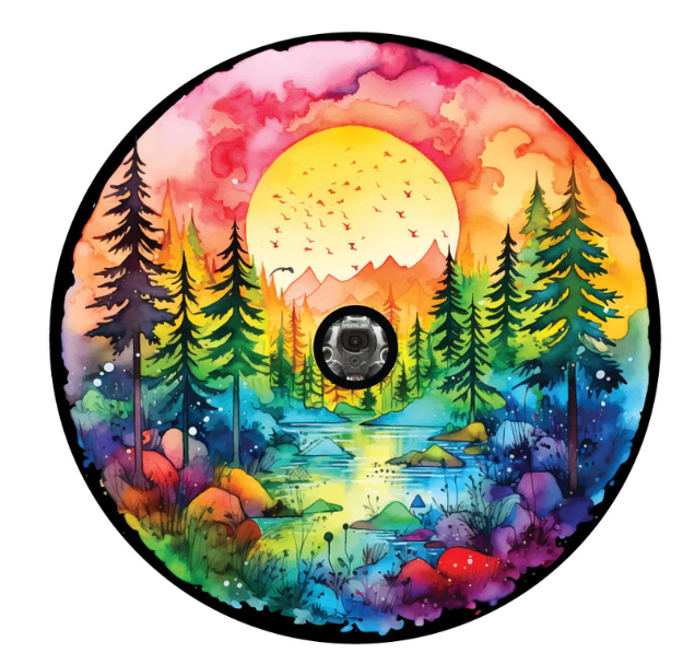 Watercolor Painting Nature Lake Landscape Spare Tire Cover-duckduckjeep-offroad-wrangler-gladiator-3d-jeep duck-custom duck-Jeep-The Quacktory-Fun Jeep Ducks-Ducks4Jeep