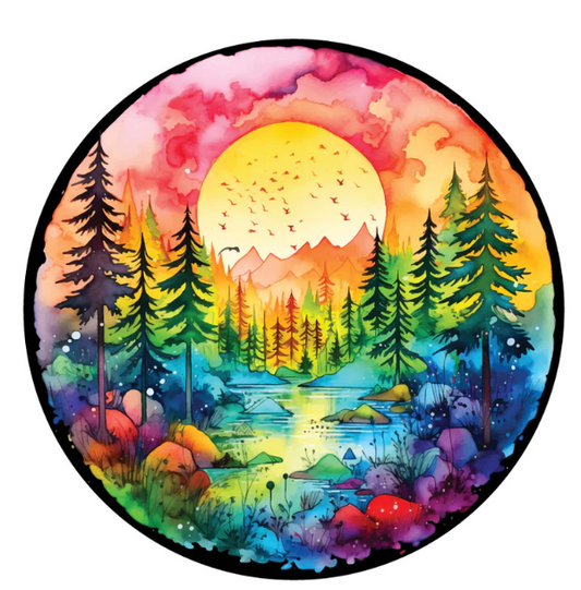 Watercolor Painting Nature Lake Landscape Spare Tire Cover-duckduckjeep-offroad-wrangler-gladiator-3d-jeep duck-custom duck-Jeep-The Quacktory-Fun Jeep Ducks-Ducks4Jeep