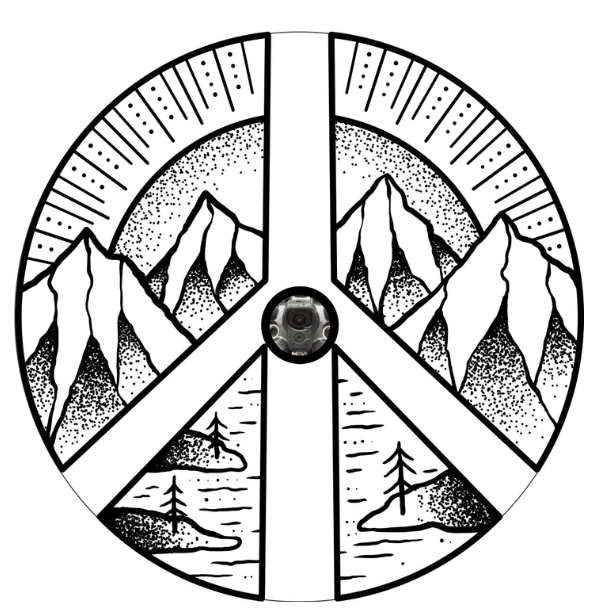 White Vinyl Mountain Peace Sign Spare Tire Cover-duckduckjeep-offroad-wrangler-gladiator-3d-jeep duck-custom duck-Jeep-The Quacktory-Fun Jeep Ducks-Ducks4Jeep