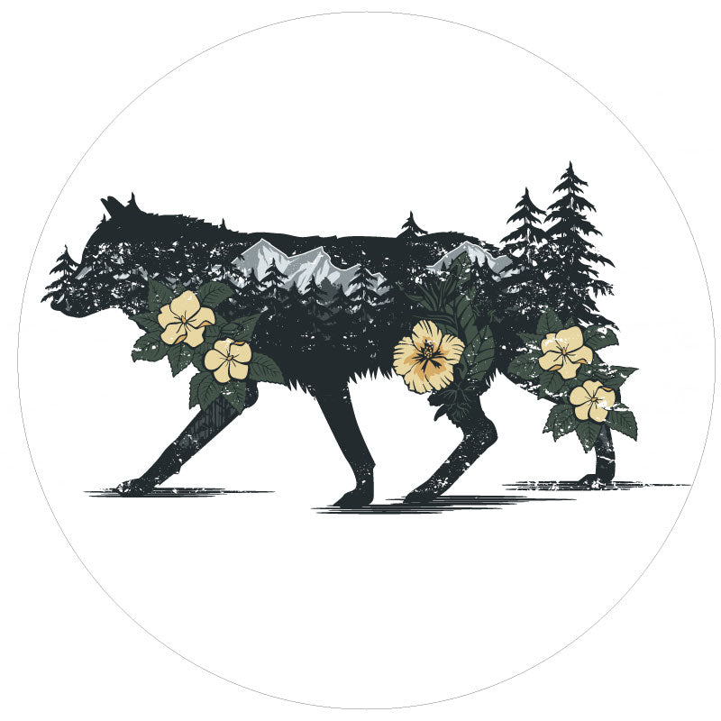Wilderness & a Wolf Double Exposure Unique Spare Tire Cover Design-duckduckjeep-offroad-wrangler-gladiator-3d-jeep duck-custom duck-Jeep-The Quacktory-Fun Jeep Ducks-Ducks4Jeep