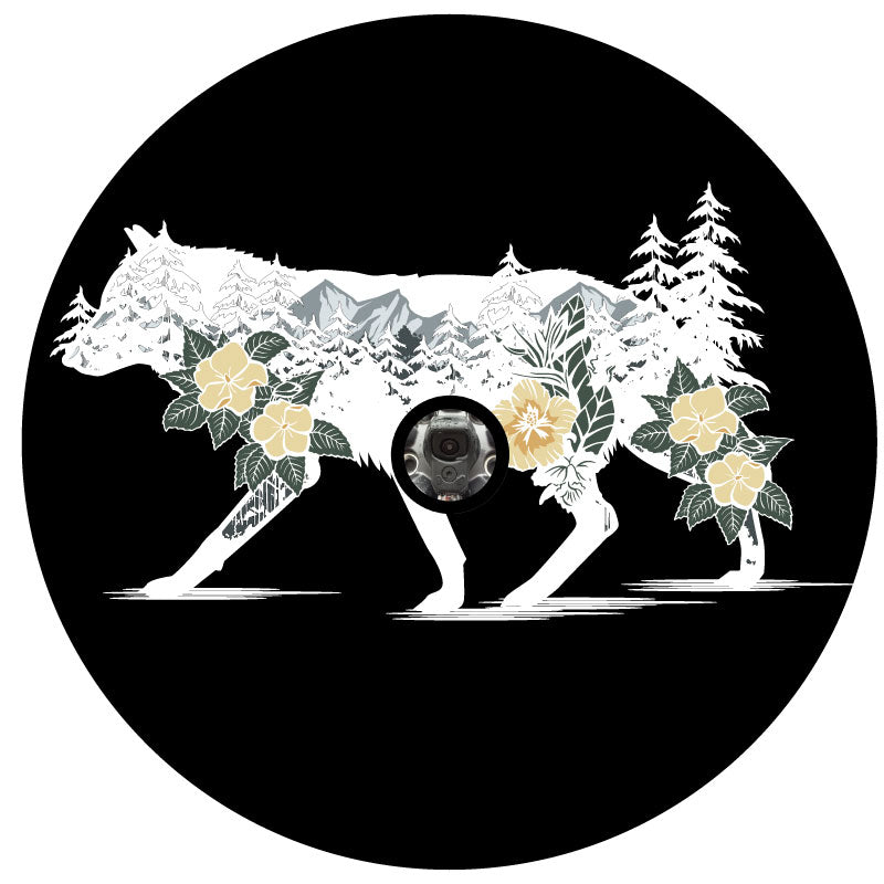 Wilderness & a Wolf Double Exposure Unique Spare Tire Cover Design-duckduckjeep-offroad-wrangler-gladiator-3d-jeep duck-custom duck-Jeep-The Quacktory-Fun Jeep Ducks-Ducks4Jeep