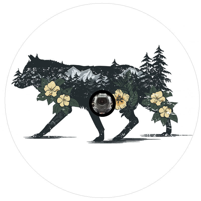 Wilderness & a Wolf Double Exposure Unique Spare Tire Cover Design-duckduckjeep-offroad-wrangler-gladiator-3d-jeep duck-custom duck-Jeep-The Quacktory-Fun Jeep Ducks-Ducks4Jeep