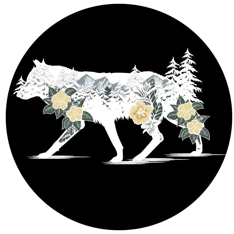 Wilderness & a Wolf Double Exposure Unique Spare Tire Cover Design-duckduckjeep-offroad-wrangler-gladiator-3d-jeep duck-custom duck-Jeep-The Quacktory-Fun Jeep Ducks-Ducks4Jeep