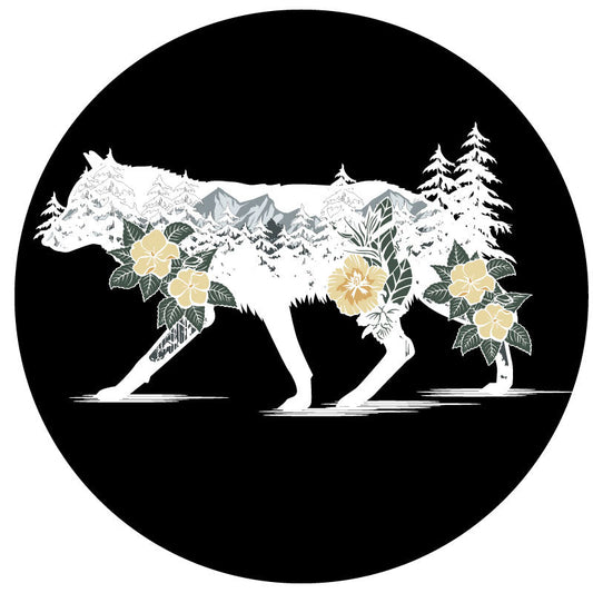 Wilderness & a Wolf Double Exposure Unique Spare Tire Cover Design-duckduckjeep-offroad-wrangler-gladiator-3d-jeep duck-custom duck-Jeep-The Quacktory-Fun Jeep Ducks-Ducks4Jeep