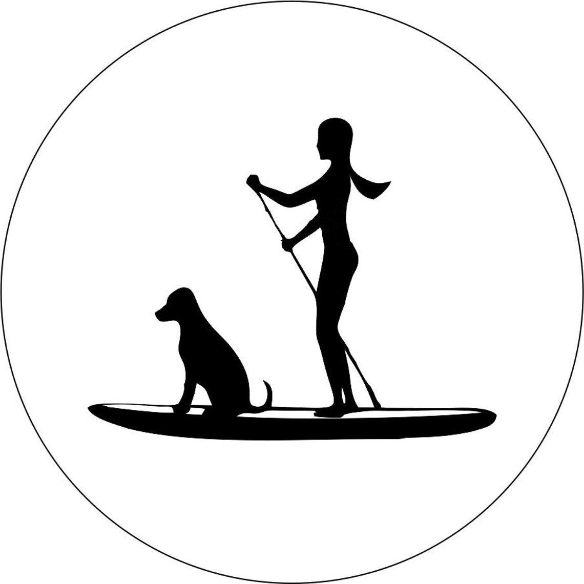 Woman and Her Dog Paddle Boarding Spare Tire Cover for Jeep, Bronco, Camper, RV, Van-duckduckjeep-offroad-wrangler-gladiator-3d-jeep duck-custom duck-Jeep-The Quacktory-Fun Jeep Ducks-Ducks4Jeep