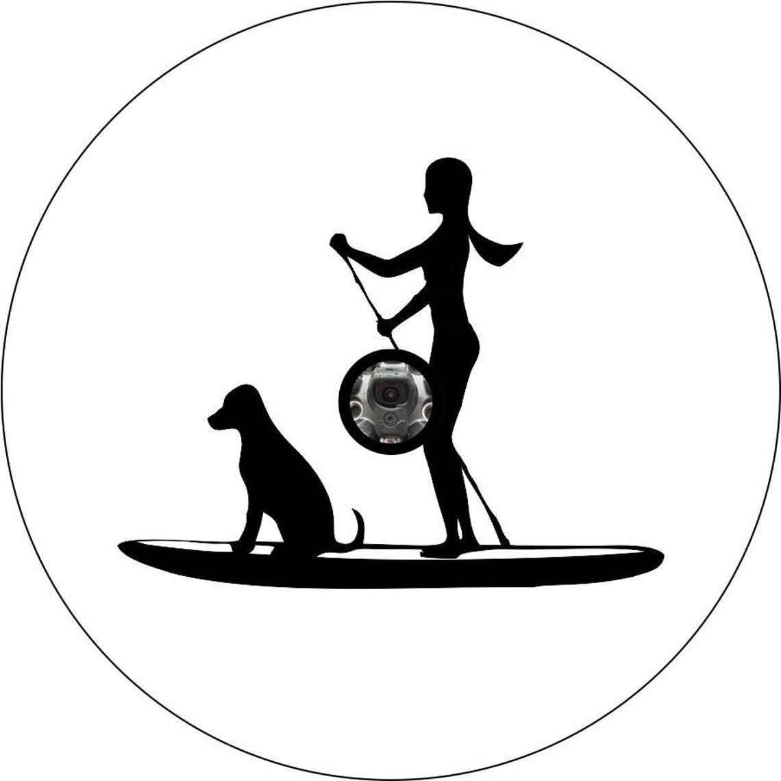 Woman and Her Dog Paddle Boarding Spare Tire Cover for Jeep, Bronco, Camper, RV, Van-duckduckjeep-offroad-wrangler-gladiator-3d-jeep duck-custom duck-Jeep-The Quacktory-Fun Jeep Ducks-Ducks4Jeep