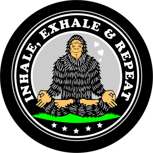 Zen Bigfoot Sasquatch Inhale, Exhale, & Repeat Funny Spare Tire Cover for Jeep, Bronco, RV, Camper, & More-duckduckjeep-offroad-wrangler-gladiator-3d-jeep duck-custom duck-Jeep-The Quacktory-Fun Jeep Ducks-Ducks4Jeep