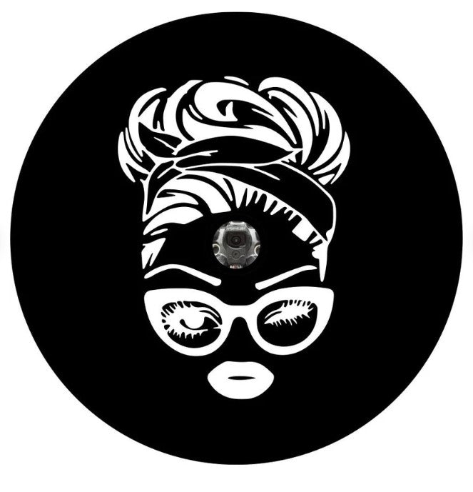 Retro 50's Messy Bun With Glasses Spare Tire Cover